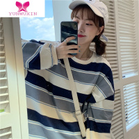 YUNWUXIN日系古着vintage卫衣女原宿bf风条纹薄款长袖上衣ins潮2020年秋款