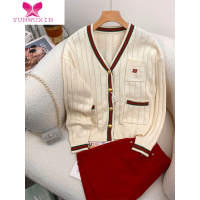 YUNWUXIN“复古色系搭配小天才!”秋日毛衣套装针织开衫+马甲短裤女毛针织衫