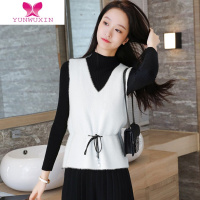 YUNWUXINV领仿貂绒背心马甲女套头毛衣针织打底衫两件套修身显瘦坎肩毛针织衫