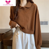 YUNWUXIN秋季2022新款学院风上衣Polo领宽松显瘦长袖卫衣别致小众外套女装