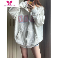 YUNWUXIN复古Vibe风连帽卫衣女秋季宽松oversze美式高街贴布印花开衫外套