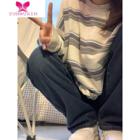 YUNWUXIN奶糯风卫衣女小个子2022秋季新款宽松oversize外套条纹奶呼呼上衣