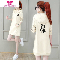 YUNWUXIN中长款连帽卫衣裙女新款休闲百搭显瘦时尚印花长袖卫衣上衣潮