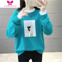 YUNWUXIN秋季套头长袖卫衣女2022年新款木耳边蕾丝宽松百搭女士上衣潮