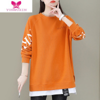 YUNWUXIN2022年新款假两件卫衣女士宽松圆领长袖中长款外穿上衣外套