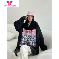 YUNWUXIN打怪 国潮美式人物印花连帽卫衣女秋季ins潮街头宽松情侣长袖上衣