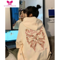 YUNWUXIN早秋装chic上衣美式复古白色连帽卫衣2022新款女古着vintage