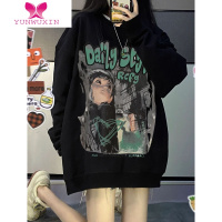 YUNWUXIN大码胖mm显瘦正肩hiphop古着卫衣女oversize小众高街潮牌ins初秋