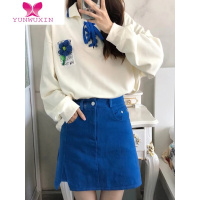 YUNWUXIN奶fufu的polo领卫衣女2022新款设计感小众长袖上衣半身裙套装