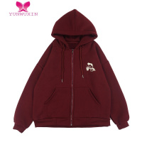 YUNWUXIN星球- 加绒摇粒绒咖啡男孩拉链卫衣女连帽宽松外套秋季兔奶