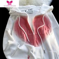 YUNWUXINvibe国潮卫衣秋季女奶绿色设计感美式开衫外套西海岸oversize上衣