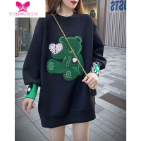 YUNWUXIN慵懒风中长款宽松小熊显瘦卫衣连衣裙女欧洲站2022年秋季新款欧货