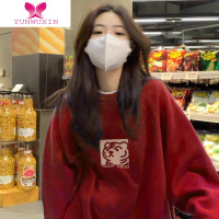 YUNWUXIN2022年新款秋装虎年本命年新年衣服oversize红色圆领卫衣女小个子