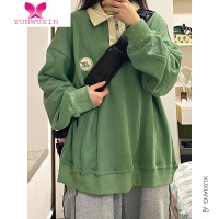 YUNWUXINpolo领绿色无帽正肩卫衣女2022新款宽松外套潮ins山东即墨