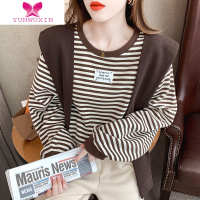YUNWUXIN条纹套头卫衣女装2022新款设计感宽松显瘦长袖上衣披肩两件套