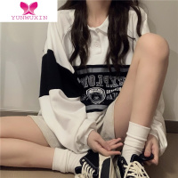 YUNWUXINSEOUL早秋韩系复古学院派减龄宽松休闲百搭百搭拼色领卫衣女