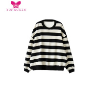 YUNWUXIN早秋季上衣女2022新款黑白条纹套头卫衣外套半身连衣裙子两件套装