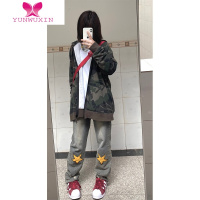 YUNWUXIN国潮牌迷彩卫衣外套女款hiphop美式复古开衫拉链oversize上衣