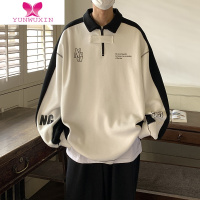 YUNWUXIN情侣装秋装日系学院风拼接polo领卫衣女韩版宽松学生班服慵懒外套
