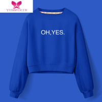 YUNWUXIN短款卫衣女圆领秋装新款2022甜辣系克莱因蓝色薄款小个子上衣