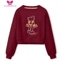 YUNWUXIN2022新款别致卡通酒红色短款卫衣女薄款高腰显瘦上衣ins潮