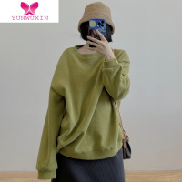 YUNWUXIN木品磨毛绒圆领卫衣女宽松2022春季新款韩版亲肤软糯圆领上衣外套