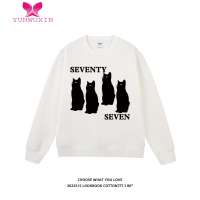 YUNWUXIN77T 国潮猫咪派色卫衣女2022新款加绒小个子情侣上衣外套