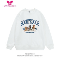 YUNWUXINSNMFLAB美式复古卡通小狗印花灰色连帽卫衣女秋oversize小众ins潮