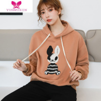 YUNWUXIN2022新款秋季带帽子刺绣兔子卫衣女 运动宽松慵懒风学生休闲上衣
