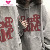 YUNWUXINvintage灰色卫衣女套头2021年早秋欧美单穿宽松情侣连帽衫外套ins