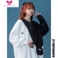 YUNWUXIN加绒加厚卫衣秋季圆领撞色新款2022ins高街设计感休闲减龄外套女