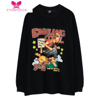 YUNWUXINMAIKAO 美式复古卡通男孩长袖T恤女早秋潮牌街头宽松情侣薄款卫衣