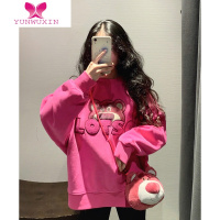 YUNWUXIN玫红色卫衣女加绒宽松小个子设计感小众洋气减龄草莓熊上衣