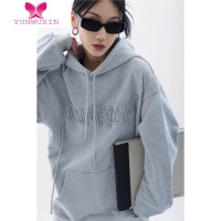 YUNWUXINAce设计感立体线条连帽卫衣女2022秋季新款宽松学生帽衫潮