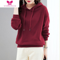 YUNWUXIN卫衣女连帽2022年新款加绒套头上衣枣红色高级感洋气纯色加厚外套
