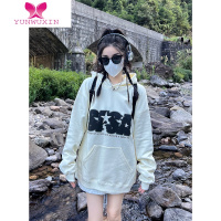 YUNWUXINHIPA单品店SFSA星标白色连帽美式卫衣女加绒宽松新款上衣