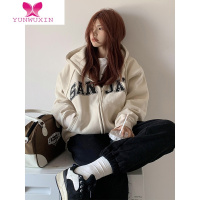 YUNWUXIN一只土狗/2022拉链开衫连帽卫衣女宽松慵懒风外套oversize