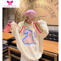 YUNWUXINThebestxue韩版宽松oversize狗狗印花套头圆领卫衣女新款上衣