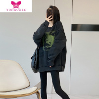 YUNWUXIN欧货漂亮加绒卫衣女新款2022时尚洋气无帽子潮牌复古中长款