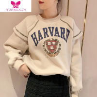 YUNWUXIN珍珠印花卫衣女秋季新款2022复古外套披肩领宽松韩版显瘦纯色上衣