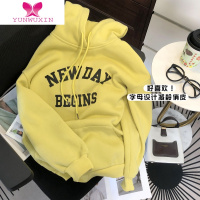 YUNWUXIN柠檬黄欧货连帽卫衣2022新款春加绒套头帽衫洋气外套女