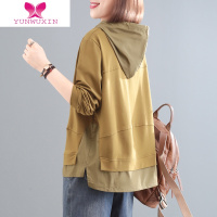 YUNWUXIN孔雀飞飞2022秋装新款韩版宽松大码纯色气质连帽套头女士休闲卫衣
