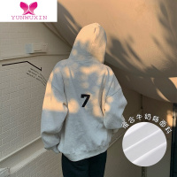 YUNWUXIN灰色连帽加绒卫衣女2022新款设计感字母宽松加厚上衣潮