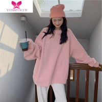 YUNWUXIN甜美风粉色圆领卫衣女薄款韩范炸街简约字母中长款宽松厚外套