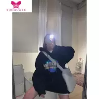 YUNWUXIN卤卤lulu黑色卫衣女2022年新款薄款连帽宽松慵懒风带帽中长款
