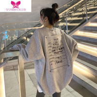YUNWUXIN灰色卫衣女加绒加厚设计感小众大码宽松bf慵懒风中长款外套