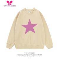 YUNWUXINSNMFLAB美式复古五角星星印花圆领卫衣女秋季宽松情侣套头外套