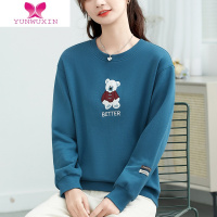 YUNWUXIN小熊圆领卫衣女2022新款无帽减龄宽松显瘦短款绣花休闲慵懒风上衣