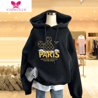 YUNWUXIN潮牌印花薄款2022新款枣红色连帽卫衣女小众套头加绒加厚外套