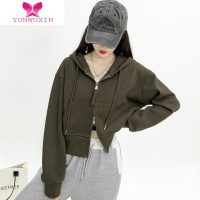 YUNWUXIN秋季女装连帽女士军绿色卫衣开衫外套女小个子短款上衣潮ins